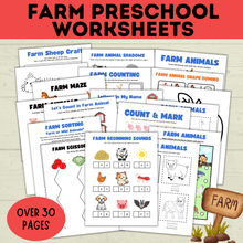 Load image into Gallery viewer, Farm Preschool Worksheets | Farm Activity | Farm Printables | Counting Printable | Toddler Counting | Word Tracing | Letter Recognition
