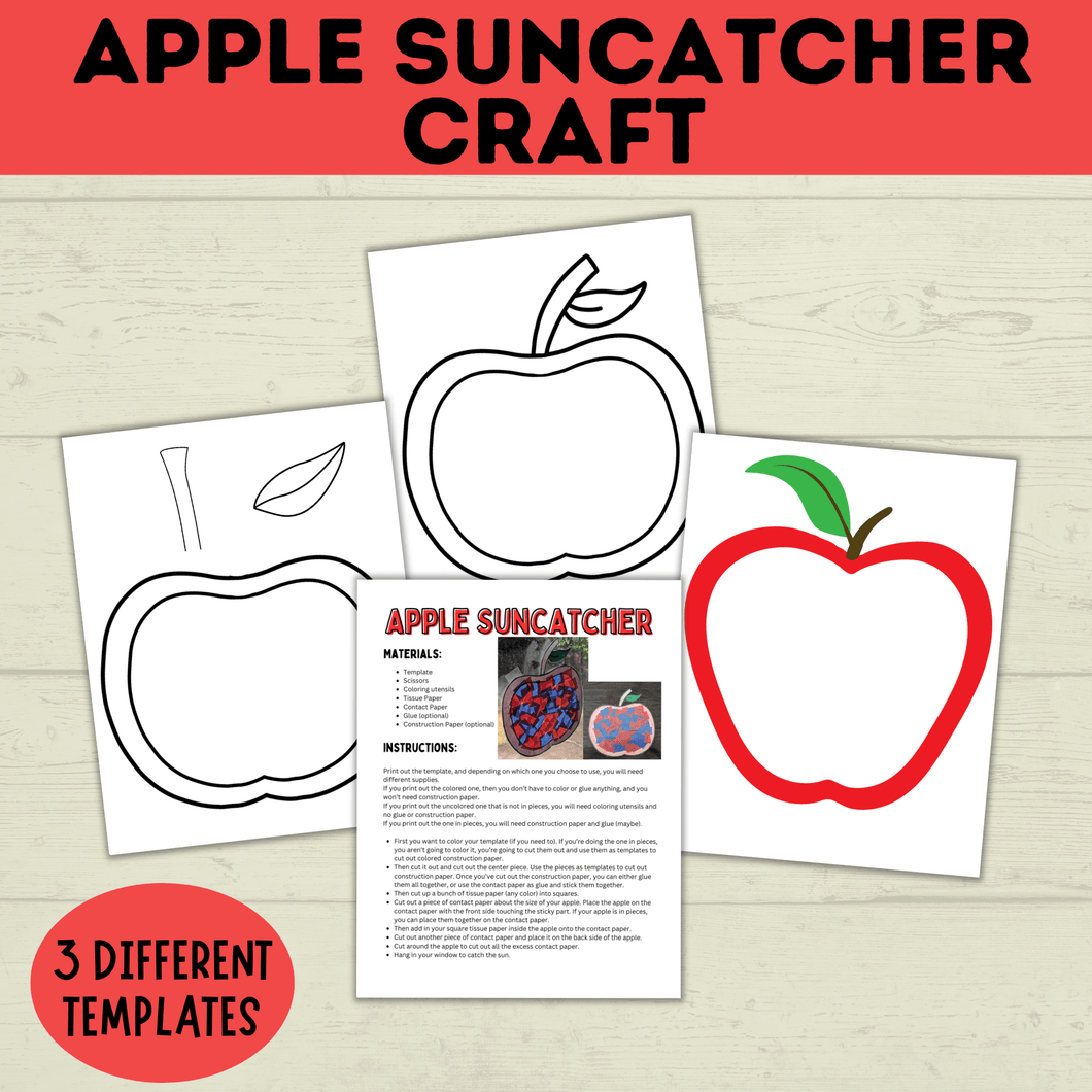 Apple Suncatcher Craft for Kids | Apple Template | Apple Craft | Kids Crafts Templates | Kids Printables | Preschool Crafts | PDF digital