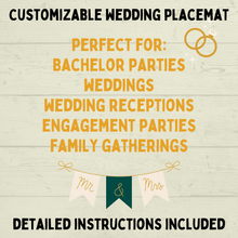 Load image into Gallery viewer, Customizable Wedding Placemat for Kids and Family | Wedding Activity Page | Wedding Placemat | Engagement Activity | Kids Activity |
