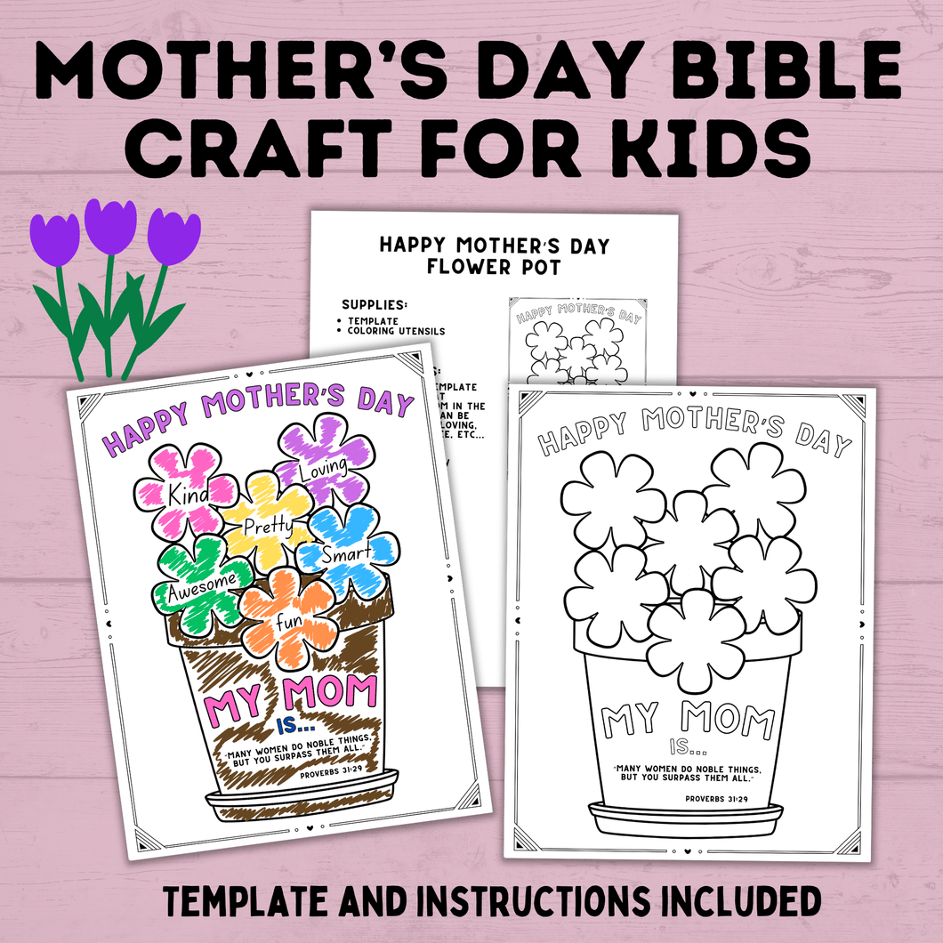 Mother's Day Craft for Kids | Bible Craft | Mother's Day Bible Craft for Kids | Kids Crafts | Toddler Crafts | Kids Printables | Mother's