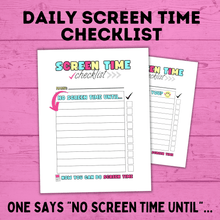 Load image into Gallery viewer, Daily Screen Time Checklist | Checklist for Kids | Screen Time Reward Chart | Chore Chart | TV Chart | Daily Checklist | Fillable PDF
