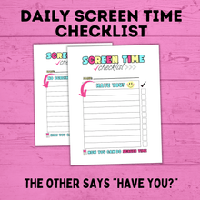 Load image into Gallery viewer, Daily Screen Time Checklist | Checklist for Kids | Screen Time Reward Chart | Chore Chart | TV Chart | Daily Checklist | Fillable PDF
