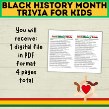 Load image into Gallery viewer, Black History Trivia | Printable Black History Month Games | Black History Quiz | Black History Activity | Games for Adults | Games for Kids
