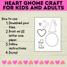 Load image into Gallery viewer, Gnome Craft for Kids | Adult Crafts | Valentine&#39;s Day Craft | Kids Crafts | Heart Template | Toddler Craft | Gnome template | Valentine&#39;s
