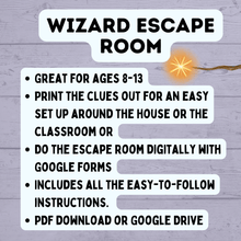 Load image into Gallery viewer, Wizard Escape Room for Kids 8-13 | Kids Escape Room | Digital Escape Room | DIY Escape Room | Magic Escape Room | Party Game | Kids Games
