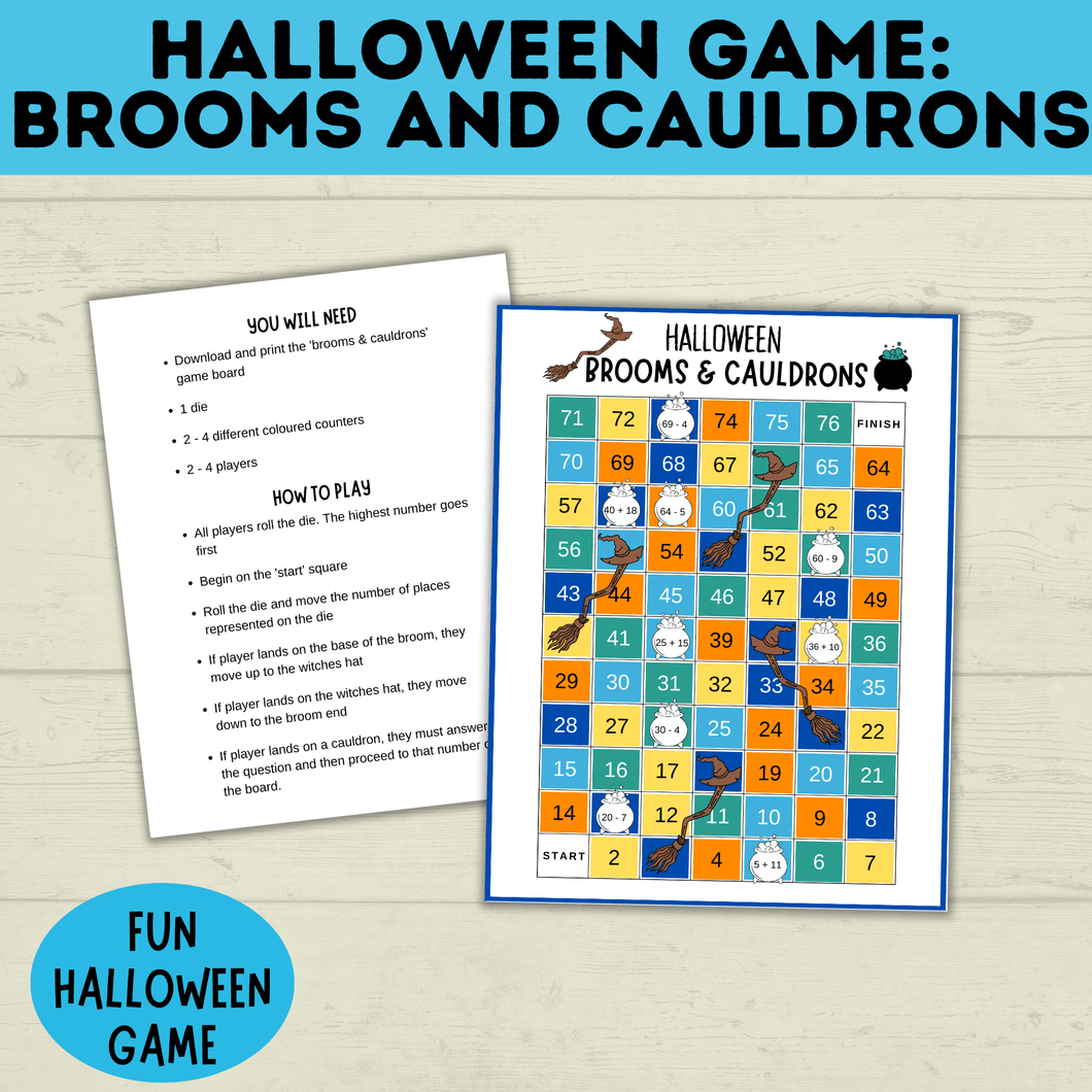 Halloween Game for Kids | Kids Game | Party Game | Family Game | Brooms and Cauldrons | Halloween Party | Board Game | Digital download