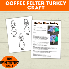 Load image into Gallery viewer, Turkey Craft Template | Thanksgiving Craft | Kids Craft | Turkey Template | Thankful Craft | Preschool Craft | Coffee Filter Craft |
