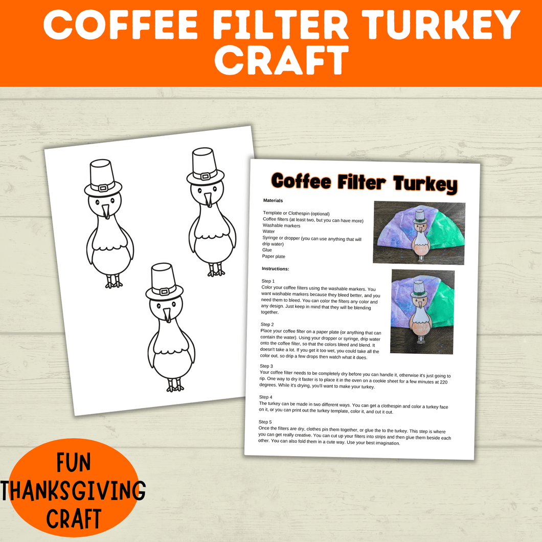 Turkey Craft Template | Thanksgiving Craft | Kids Craft | Turkey Template | Thankful Craft | Preschool Craft | Coffee Filter Craft |