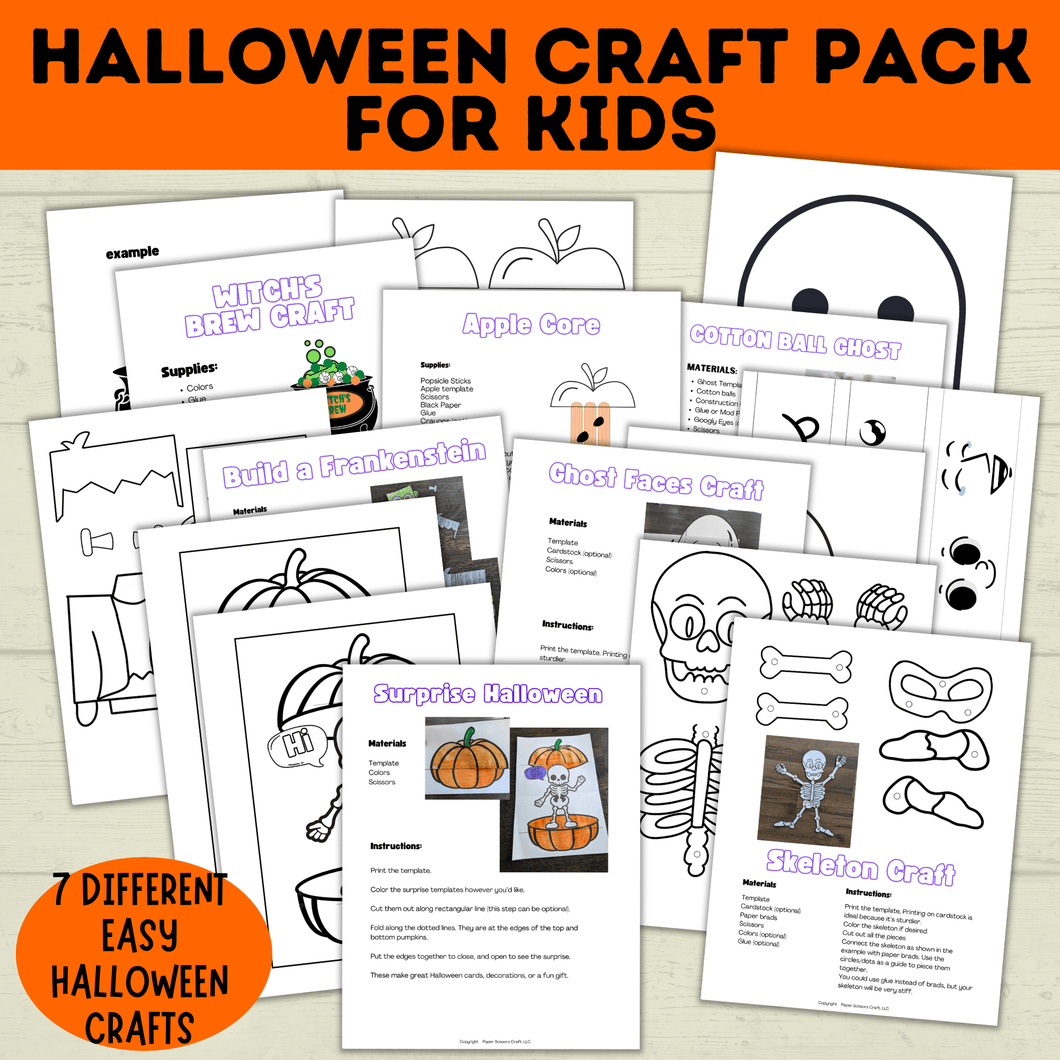 Halloween Craft Pack for Kids | Halloween Crafts | Skeleton Craft | Pumpkin Craft | Surprise Craft | Classroom Craft | Ghost Craft | PDF