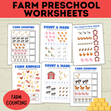 Load image into Gallery viewer, Farm Preschool Worksheets | Farm Activity | Farm Printables | Counting Printable | Toddler Counting | Word Tracing | Letter Recognition
