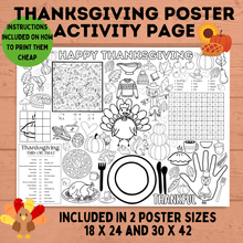 Load image into Gallery viewer, Thanksgiving Activity Page Poster | Thanksgiving Activity for Kids | Thanksgiving Posters | Thanksgiving Tablecloth | Thanksgiving Placemat
