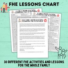 Load image into Gallery viewer, Family Home Evening Activity and Lessons Chart for Kids | FHE Lessons | Sunday Lessons | FHE activities | Family Activities | FHE Ideas
