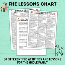 Load image into Gallery viewer, Family Home Evening Activity and Lessons Chart for Kids | FHE Lessons | Sunday Lessons | FHE activities | Family Activities | FHE Ideas
