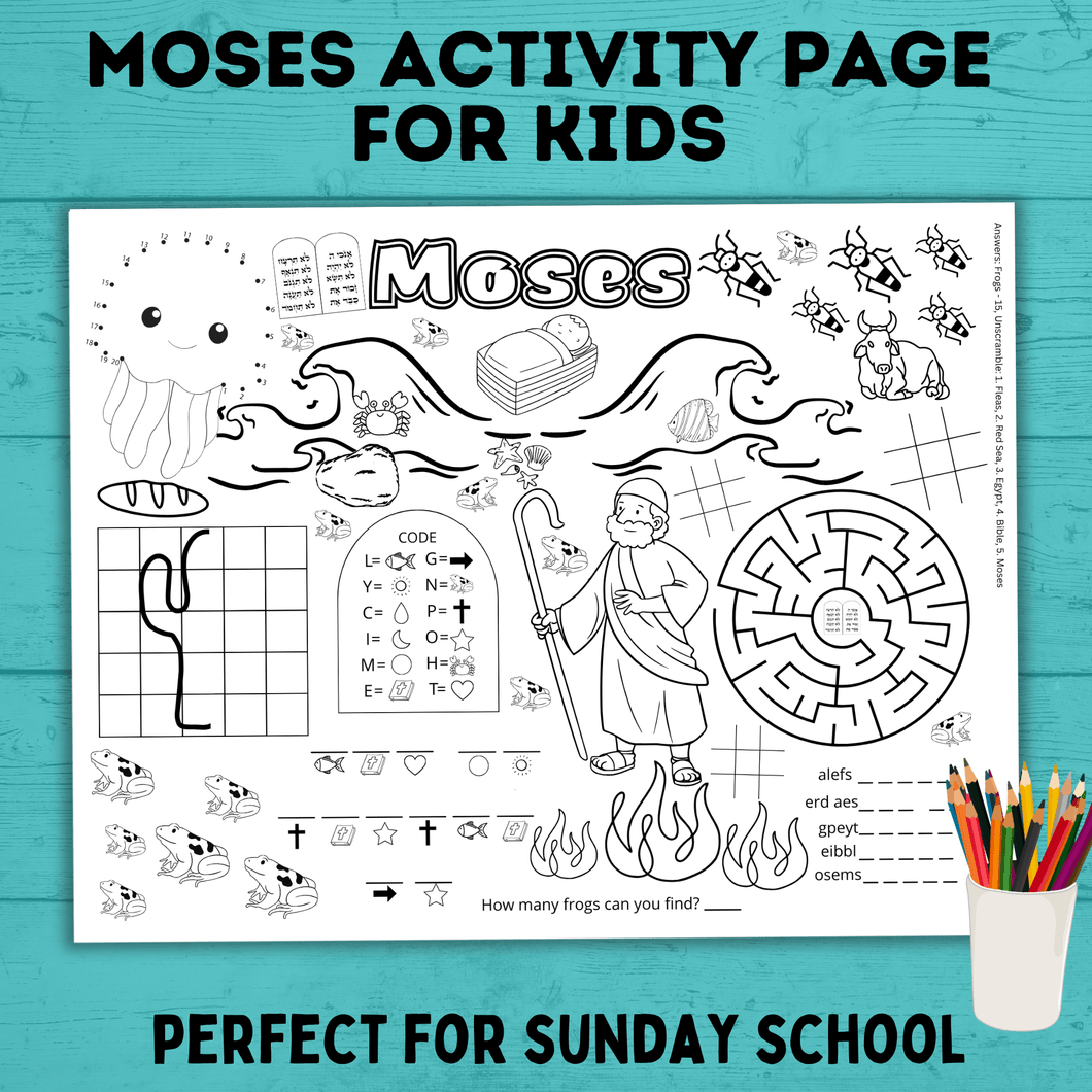 Moses Activity Page | Sunday School Activity Page | Bible Activity Page | Church Activity | Sunday School Lesson | Bible Lesson | Moses