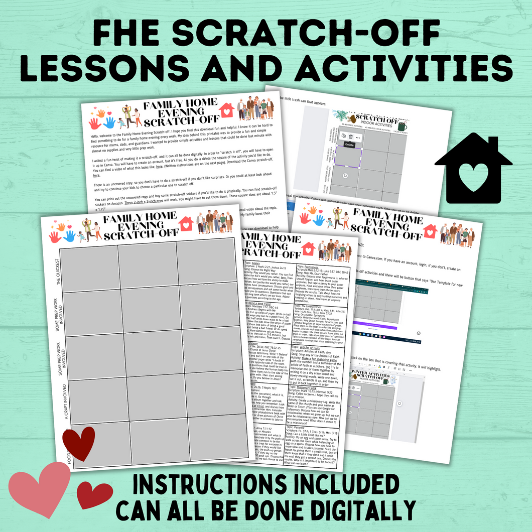 Family Home Evening Activities | FHE Lessons | FHE scratch-off activities for the family | Family Home evening for kids | Kids Activities