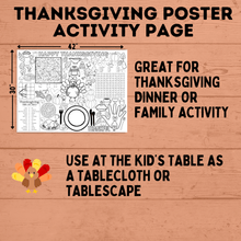 Load image into Gallery viewer, Thanksgiving Activity Page Poster | Thanksgiving Activity for Kids | Thanksgiving Posters | Thanksgiving Tablecloth | Thanksgiving Placemat
