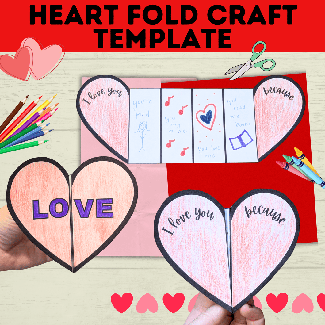 Heart Craft | Valentine's Day Craft | Folding Heart Craft | Kids Crafts | Party Crafts | Love Craft | I love you Craft for Kids | Printable