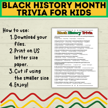 Load image into Gallery viewer, Black History Trivia | Printable Black History Month Games | Black History Quiz | Black History Activity | Games for Adults | Games for Kids
