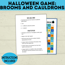 Load image into Gallery viewer, Halloween Game for Kids | Kids Game | Party Game | Family Game | Brooms and Cauldrons | Halloween Party | Board Game | Digital download
