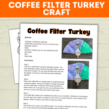 Load image into Gallery viewer, Turkey Craft Template | Thanksgiving Craft | Kids Craft | Turkey Template | Thankful Craft | Preschool Craft | Coffee Filter Craft |
