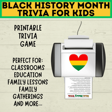 Load image into Gallery viewer, Black History Trivia | Printable Black History Month Games | Black History Quiz | Black History Activity | Games for Adults | Games for Kids
