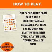 Load image into Gallery viewer, Thanksgiving Memory game for kids | Kids Game | Thanksgiving Game | Holiday Game | Memory game | kids activities | Toddler game | PDF
