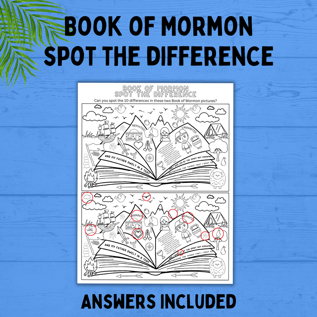 Book of Mormon Spot the Difference for Kids | Kids Printables | kids Activities | Book of Mormon Activities | Primary Activities | Sunday