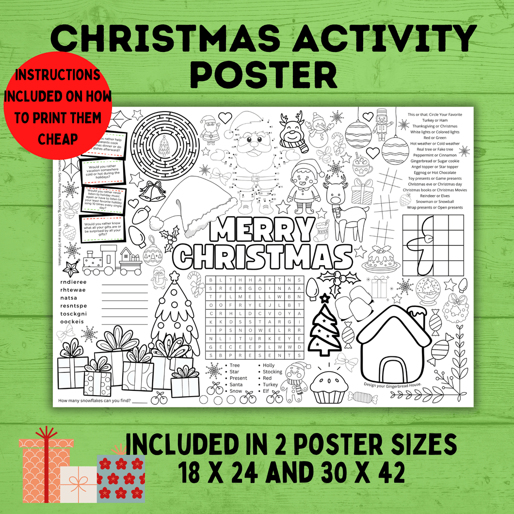 Christmas Activity Page and Coloring Poster | Poster for Kids | Christmas Activity | Christmas Poster | Christmas Printable | Christmas