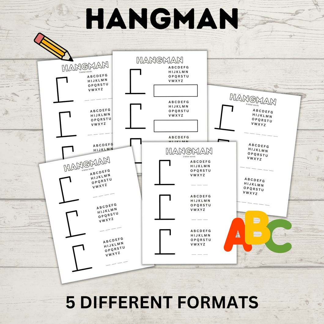 Hangman Printable for Kids | Kids Games | Pencil and Pen Games | Kids Printables | Kids Activities | Guess the Word | Word Games