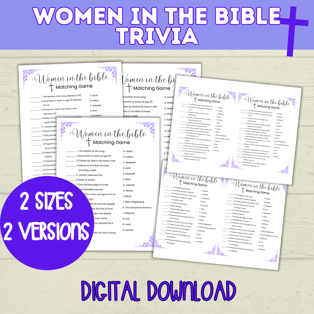 Women in the Bible Trivia Quiz | Bible Quiz | Bible Trivia | Trivia Questions | Trivia game | Church Games | Printable Games | Digital