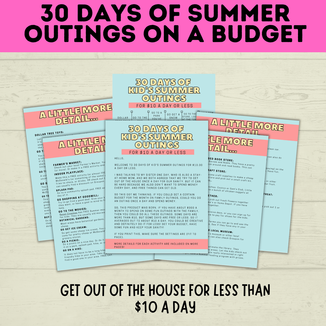 Ultimate Summer Activity List | 30 Days of Kid's Summer Outings on a Budget | Summer Activities | Printables for Kids | Kids Activities