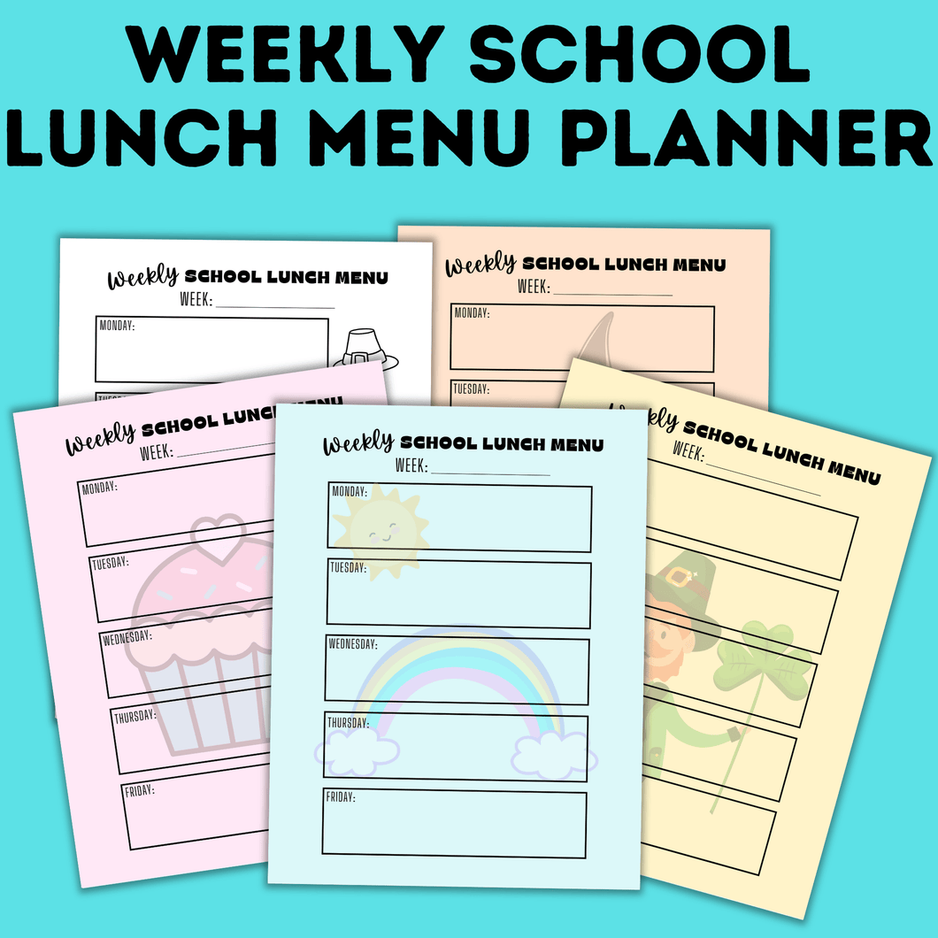 Weekly School Lunch Menu Planners