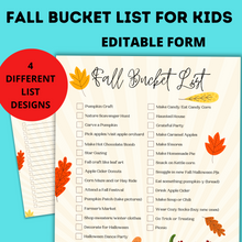 Load image into Gallery viewer, Fall Bucket List for Kids
