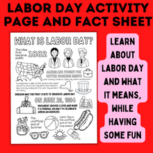 Load image into Gallery viewer, Labor Day Activity Page and Fact Sheet for Kids
