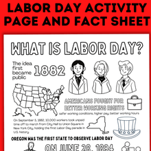 Load image into Gallery viewer, Labor Day Activity Page and Fact Sheet for Kids
