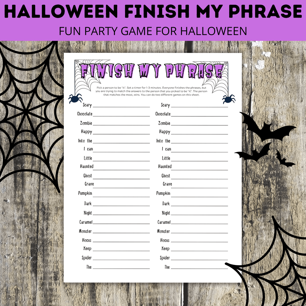 Halloween Finish my Phrase game for Kids and Family
