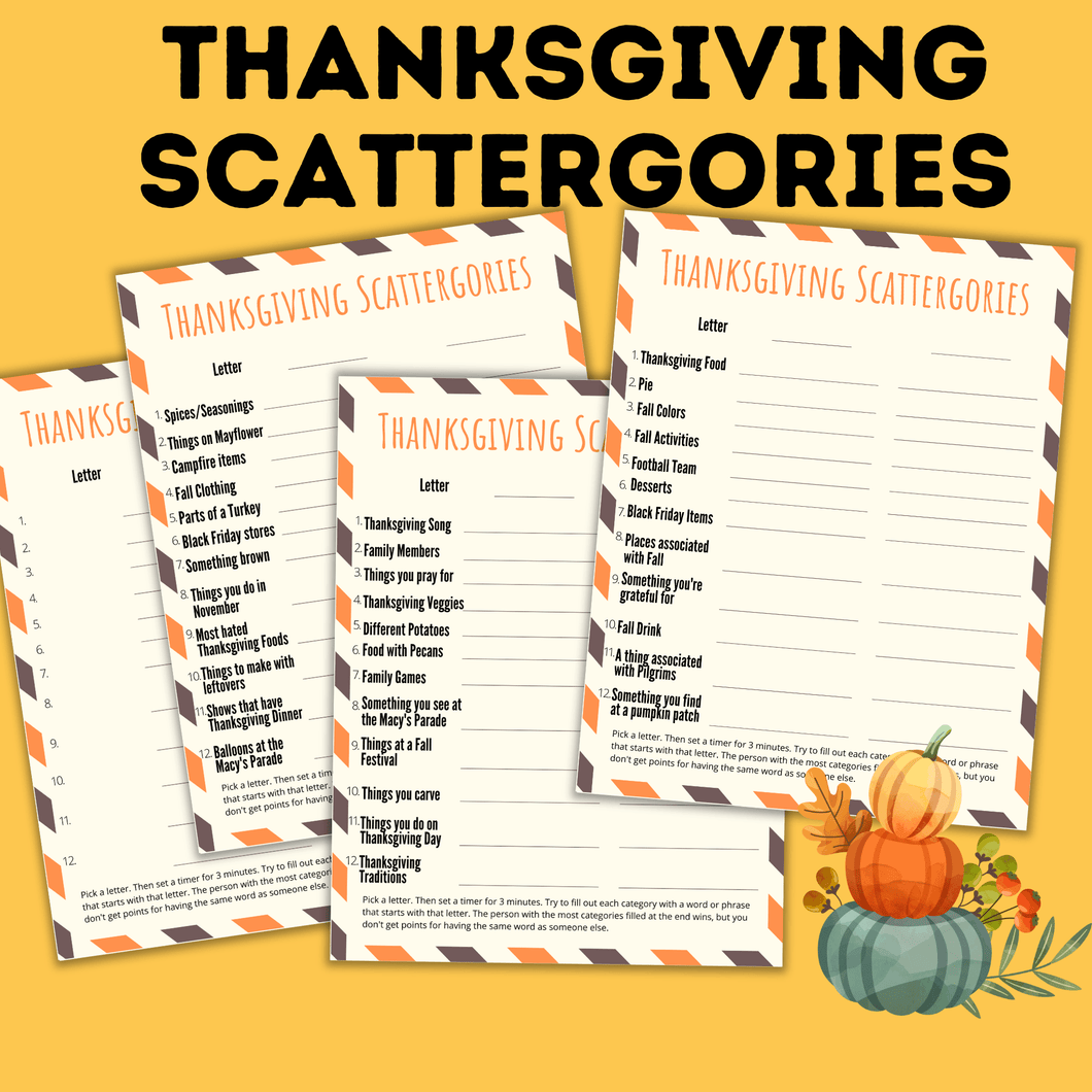 Thanksgiving Scattergories for Kids, Family and Classroom