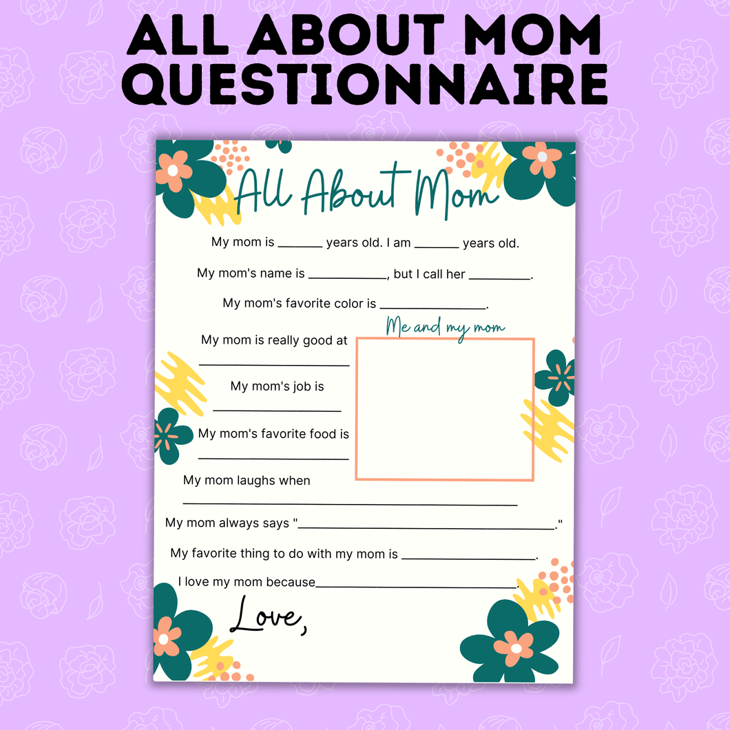 Mother's Day Questionnaire | Mother's Day Gift | Gift Ideas for Moms
