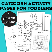 Load image into Gallery viewer, Caticorn Activity Pages for Toddlers | Cat Coloring Pages | Unicorn Coloring Pages | Toddler Activities | Kids Activities | Coloring Pages
