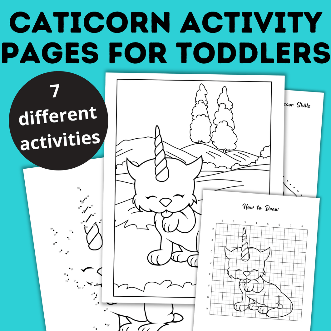 Caticorn Activity Pages for Toddlers | Cat Coloring Pages | Unicorn Coloring Pages | Toddler Activities | Kids Activities | Coloring Pages