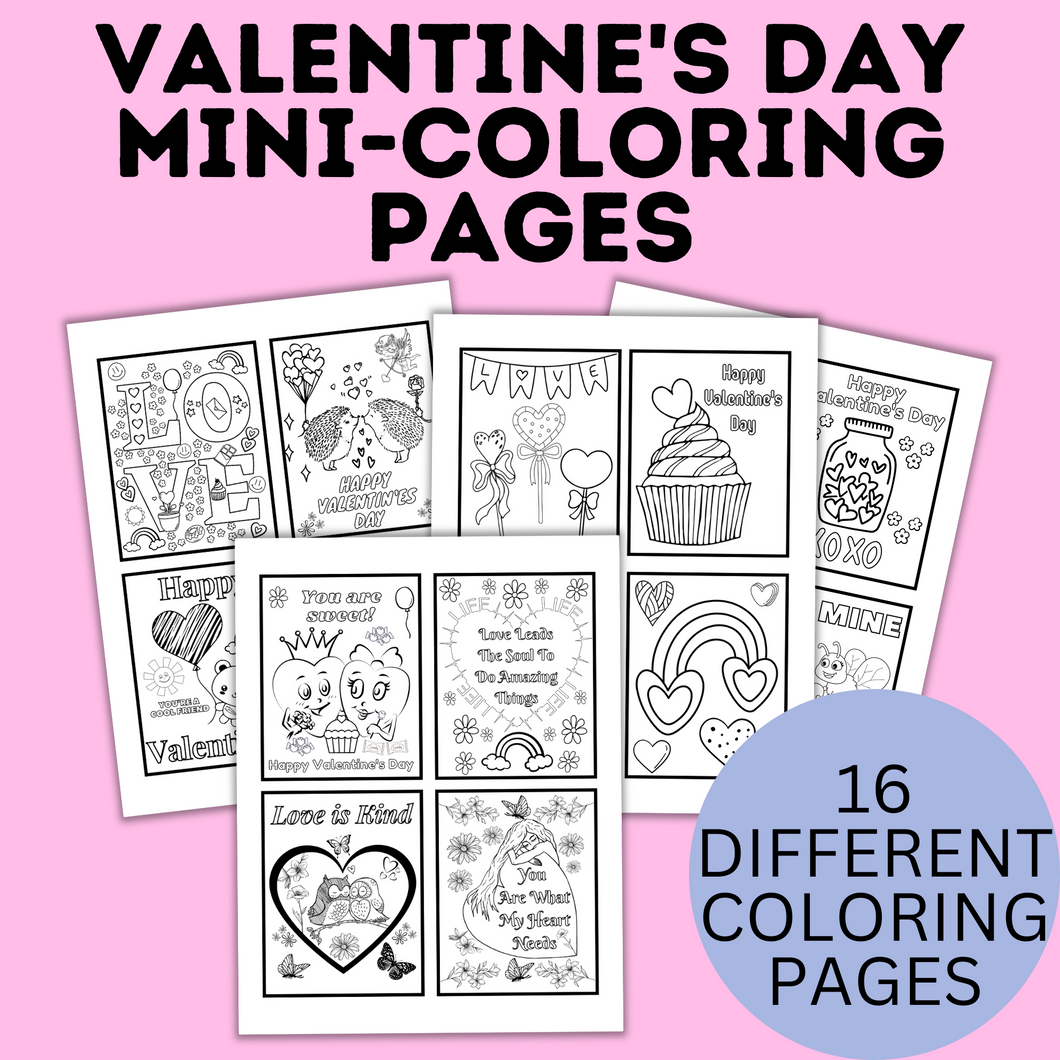 Valentine's Mini Coloring Pages for Kids