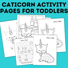 Load image into Gallery viewer, Caticorn Activity Pages for Toddlers | Cat Coloring Pages | Unicorn Coloring Pages | Toddler Activities | Kids Activities | Coloring Pages
