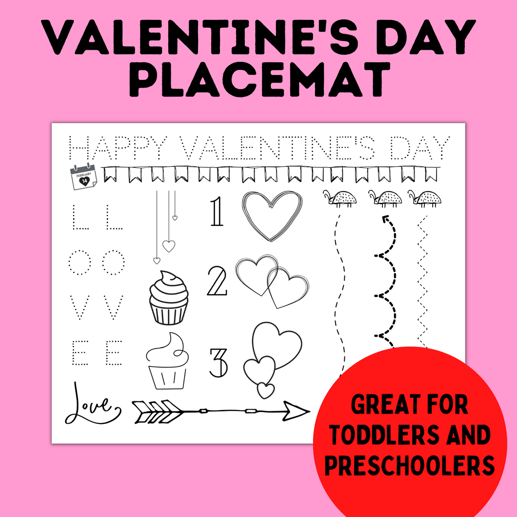 Valentine's Day Party Place mat for Toddlers and Preschoolers