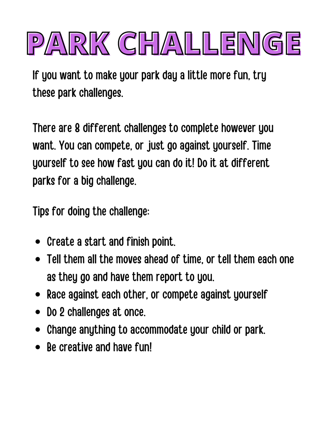 Park Challenge for Kids