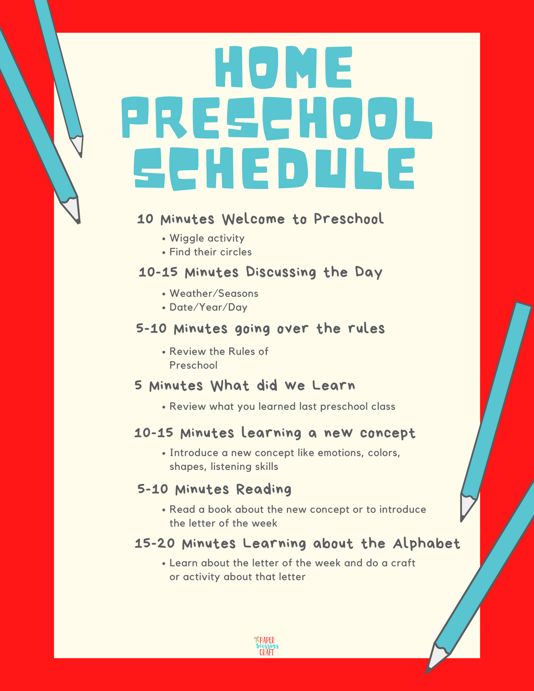 FREE Easy Home Preschool Schedule