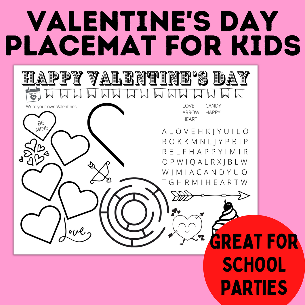 Valentine's Day Party Place Mat for Kids