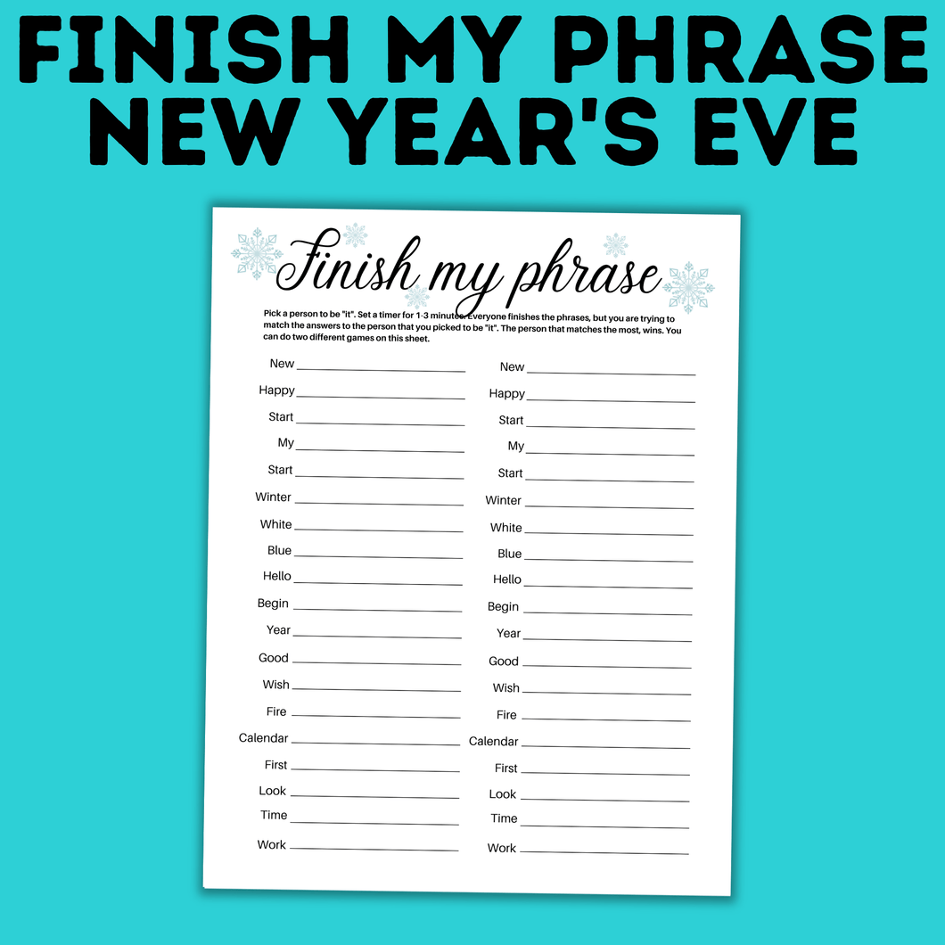 New Year's Eve Finish my Phrase | New Year's Eve Game