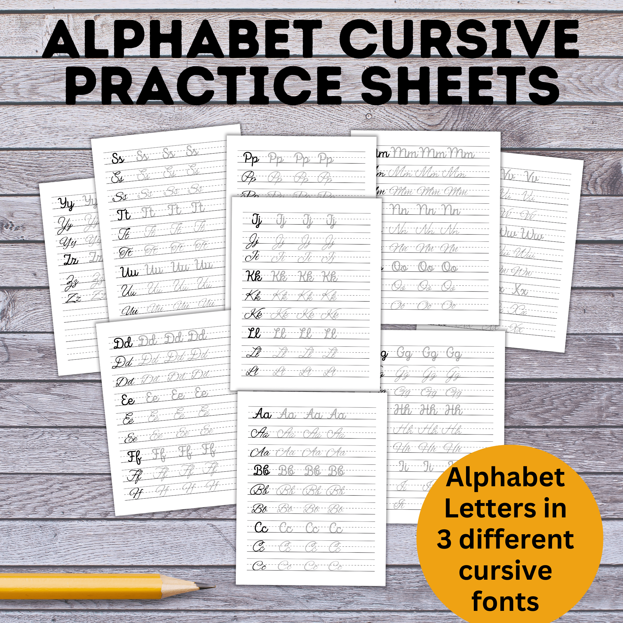 Pr Cusrive Cursive Alphabet Practice Sheets with Different Fonts | Handwriting Pr ...