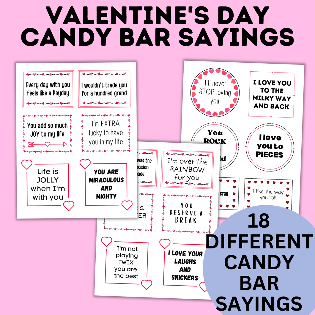 Valentine's Day Candy Bars Sayings | Candy Bar Sayings | Valentine's Day Notes | Valentine's for Kids | Candy Bar Notes | Digital