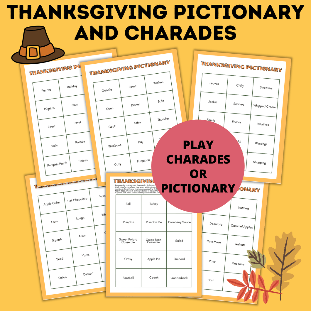 Thanksgiving Pictionary and Charades for Kids